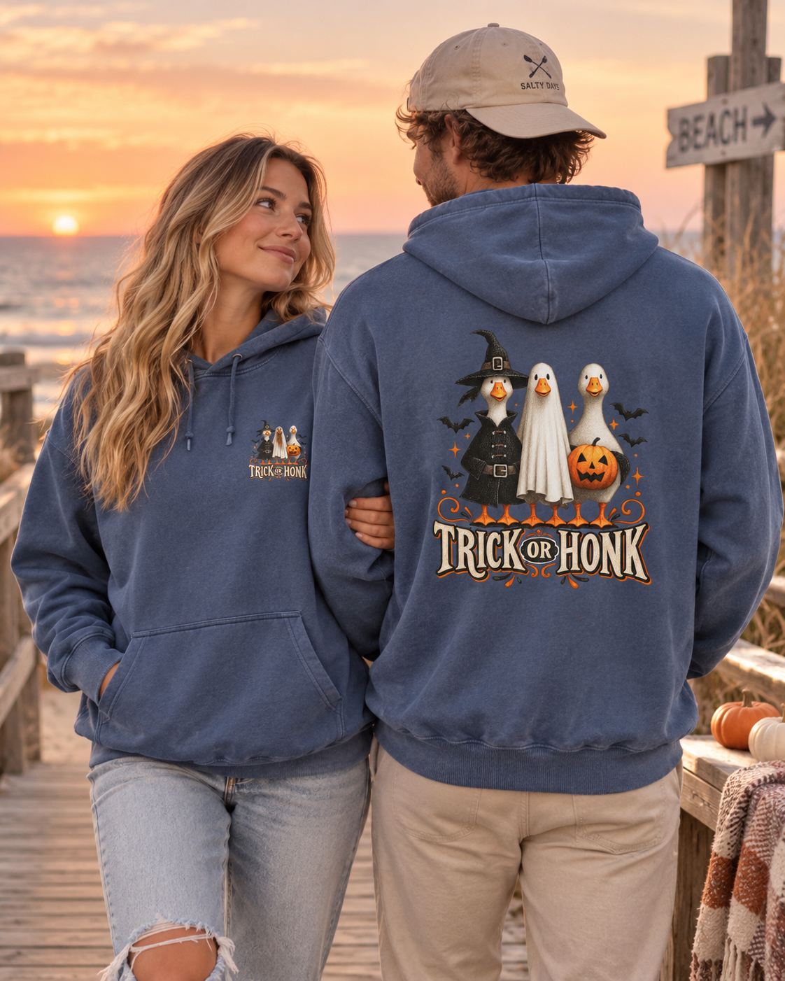 Halloween Witch & Cat Hoodie — 'Trick or Treat' Cozy Graphic Pullover