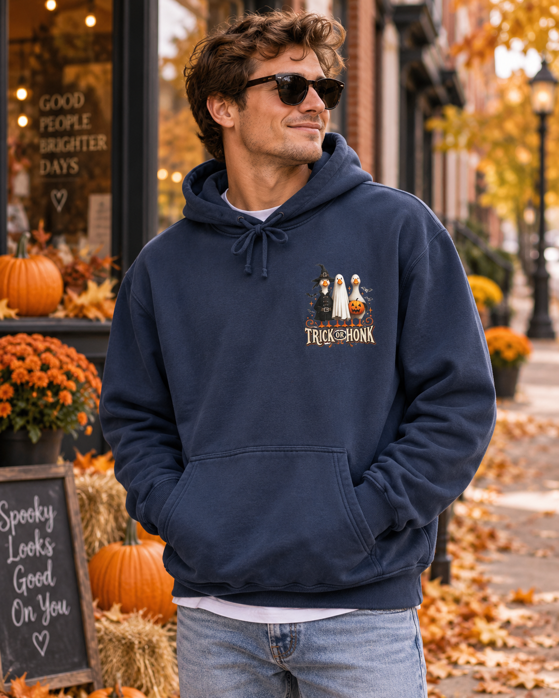 Halloween Witch & Cat Hoodie — 'Trick or Treat' Cozy Graphic Pullover