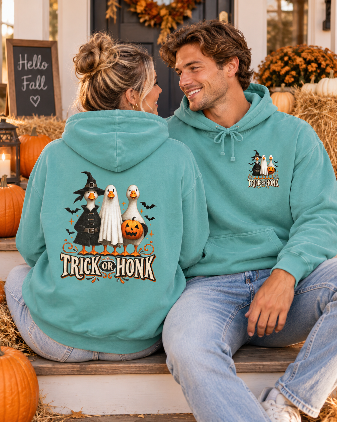 Halloween Witch & Cat Hoodie — 'Trick or Treat' Cozy Graphic Pullover