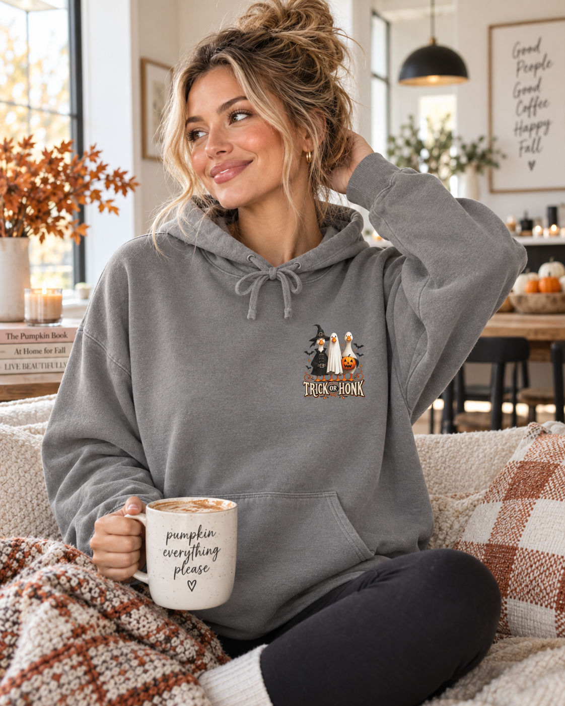 Halloween Witch & Cat Hoodie — 'Trick or Treat' Cozy Graphic Pullover
