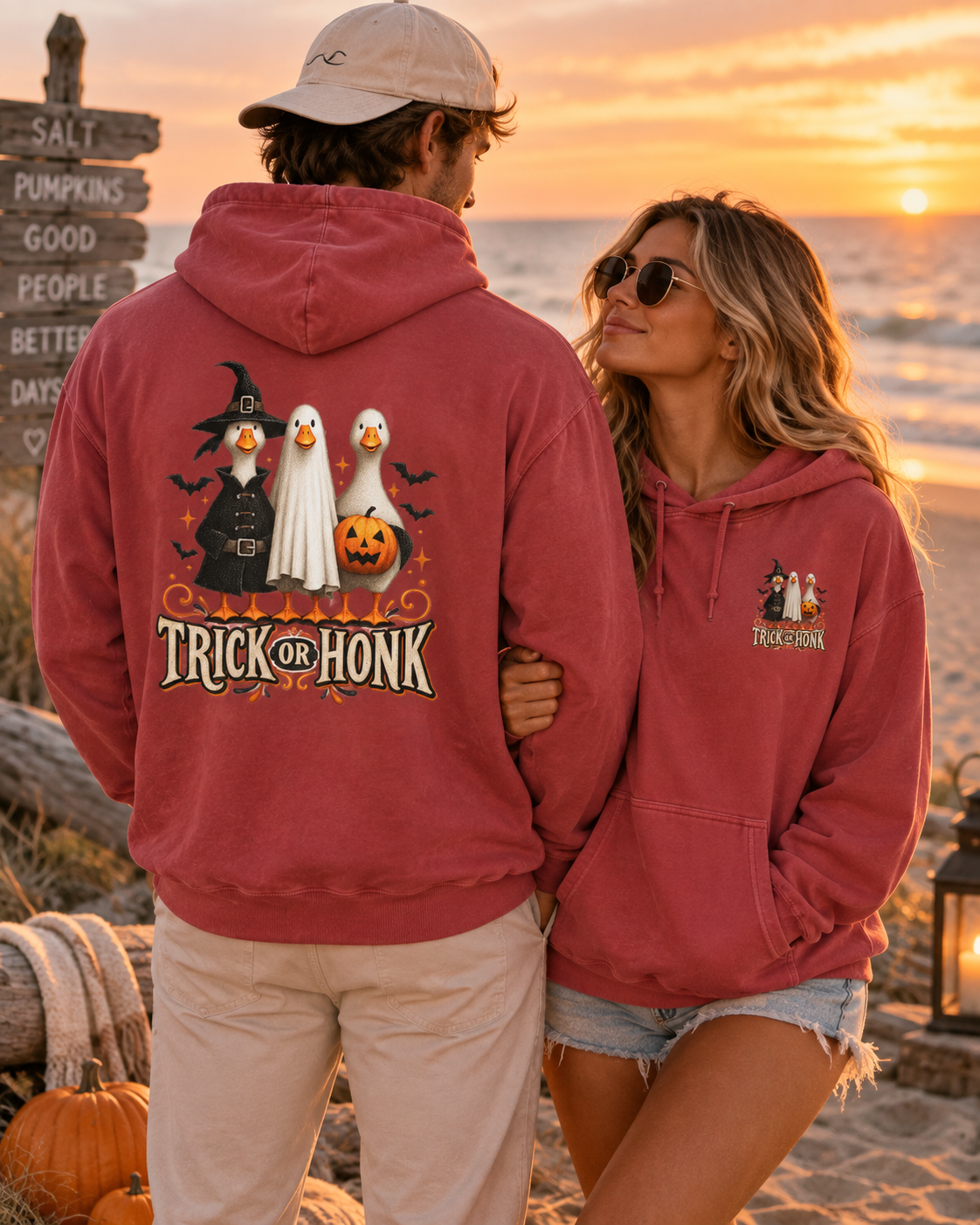 Halloween Witch & Cat Hoodie — 'Trick or Treat' Cozy Graphic Pullover