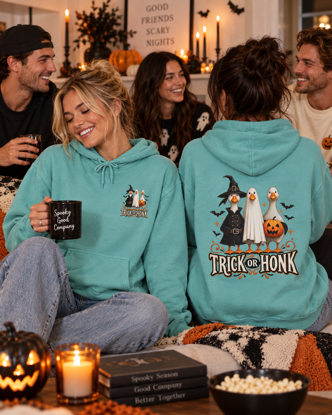 Halloween Witch & Cat Hoodie — 'Trick or Treat' Cozy Graphic Pullover