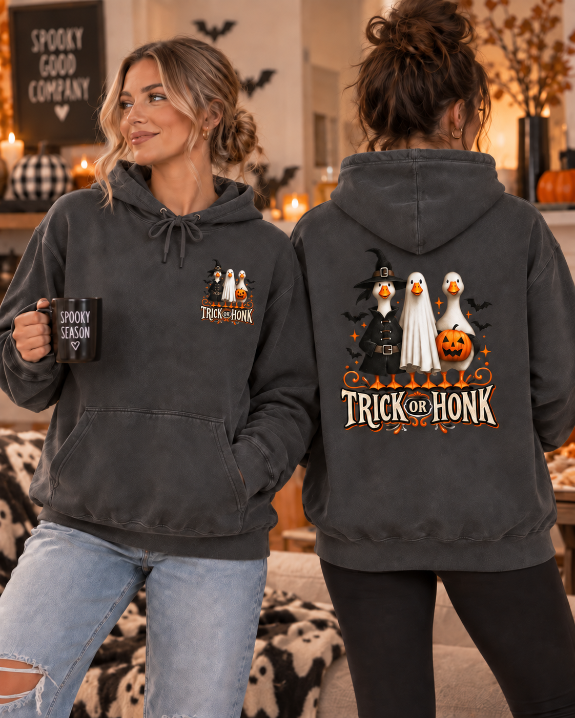 Halloween Witch & Cat Hoodie — 'Trick or Treat' Cozy Graphic Pullover