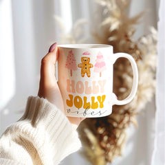 Holly Jolly Vibes Holiday Christmas White Ceramic Coffee Mug