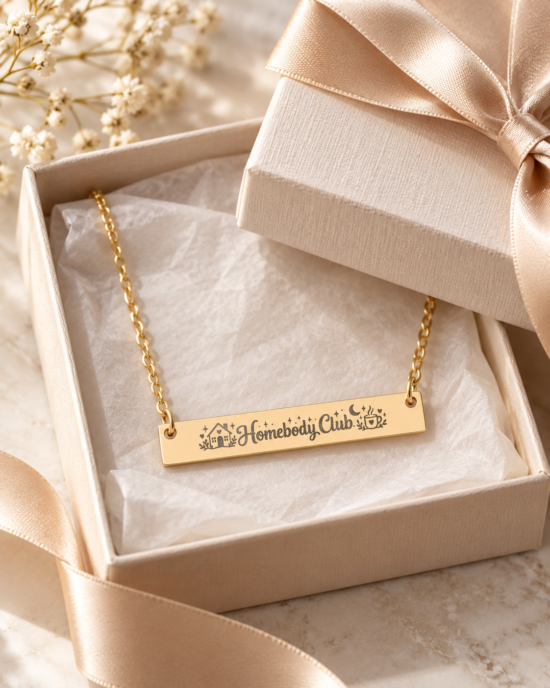 Homebody Club Engraved Bar Necklace