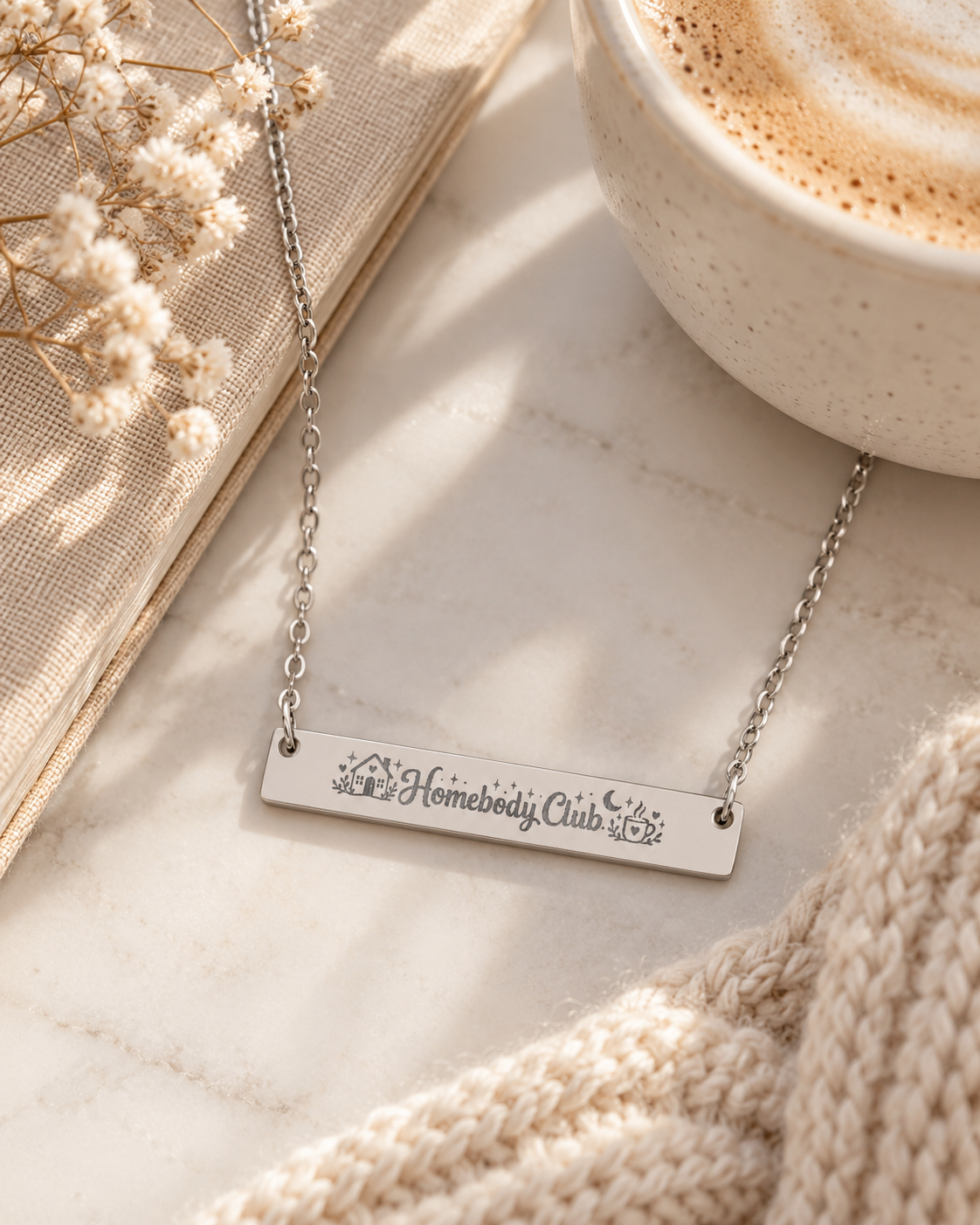 Homebody Club Engraved Bar Necklace