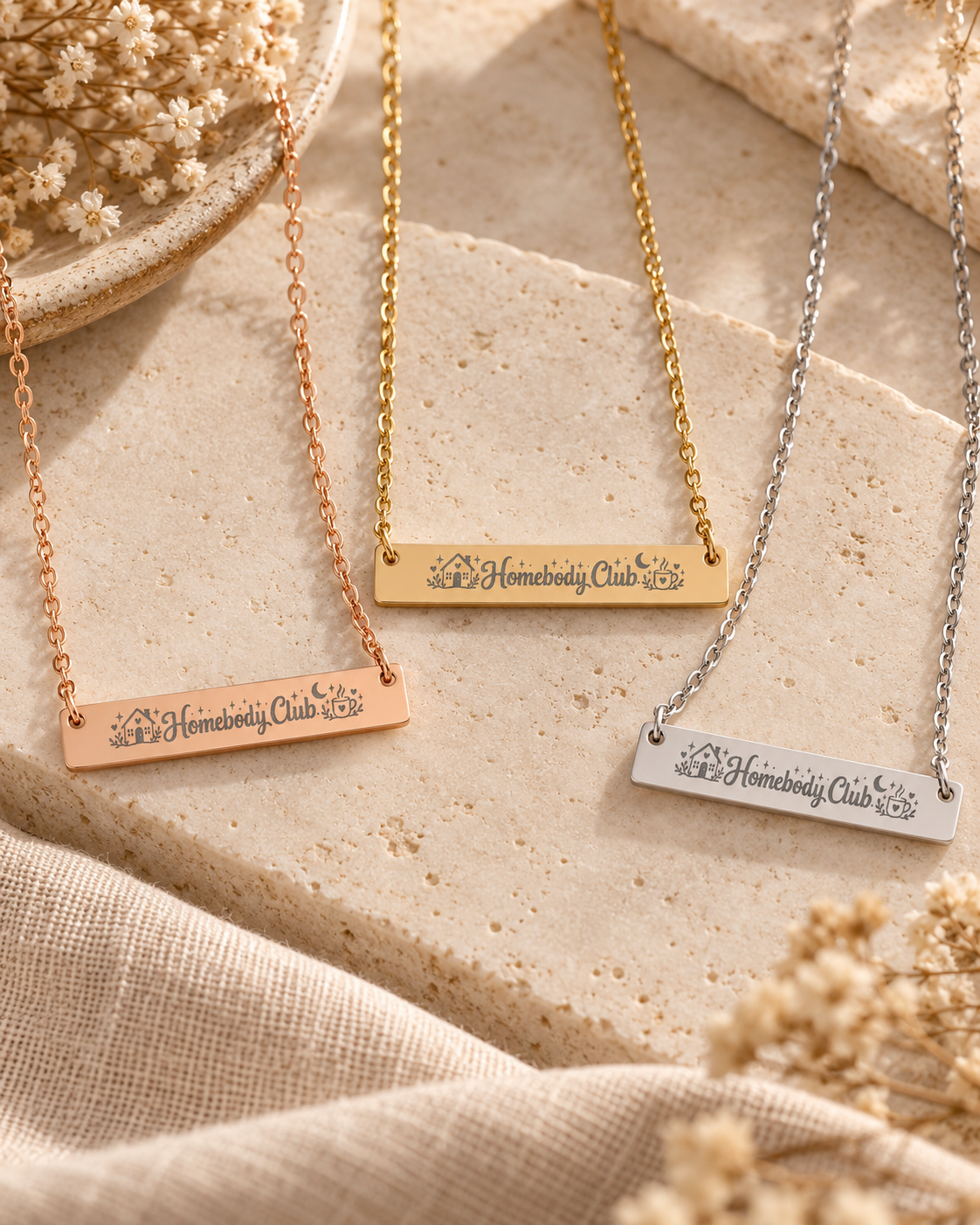 Homebody Club Engraved Bar Necklace