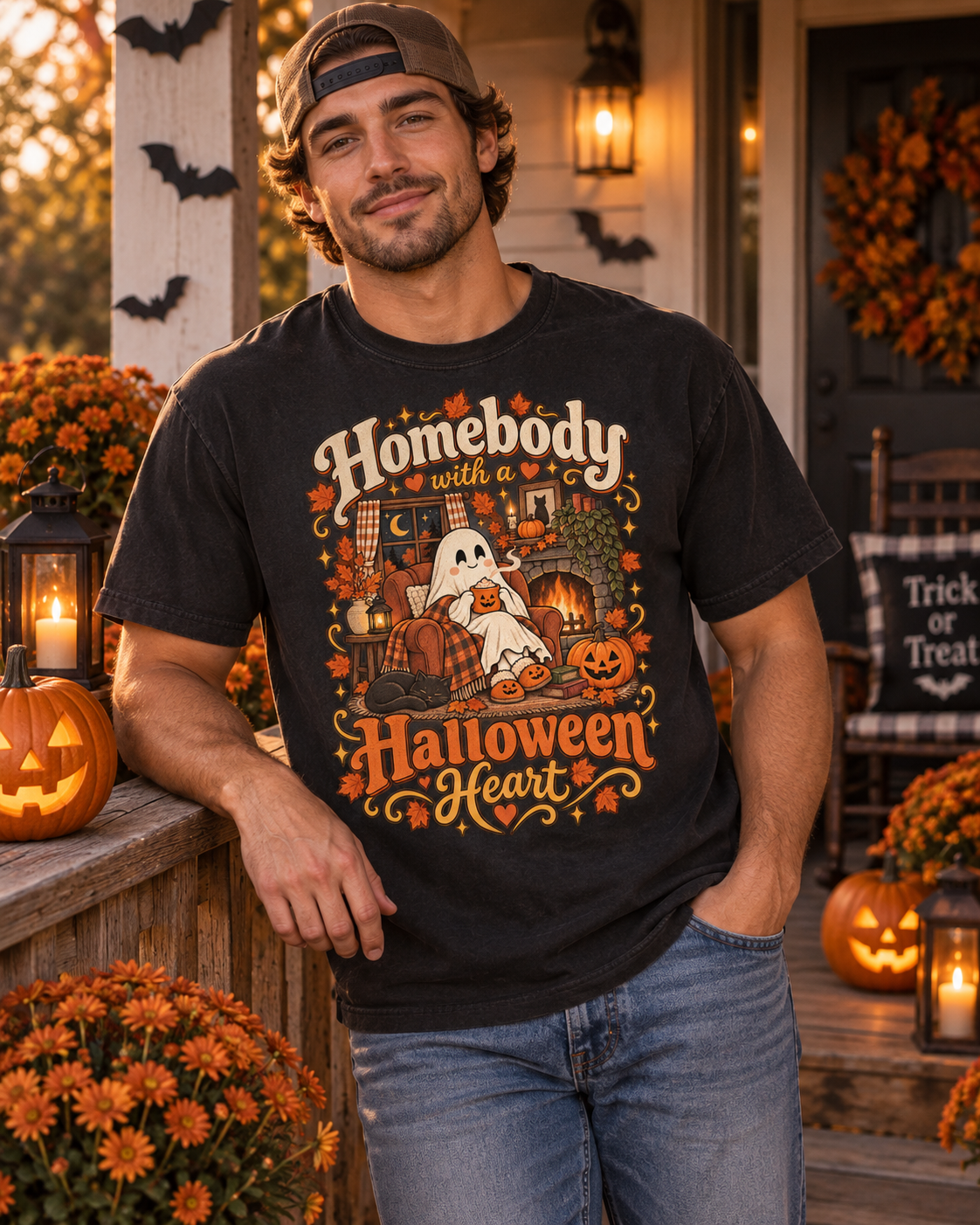 Homebody Halloween Heart T-shirt with ghost and pumpkin graphic product photo 14
