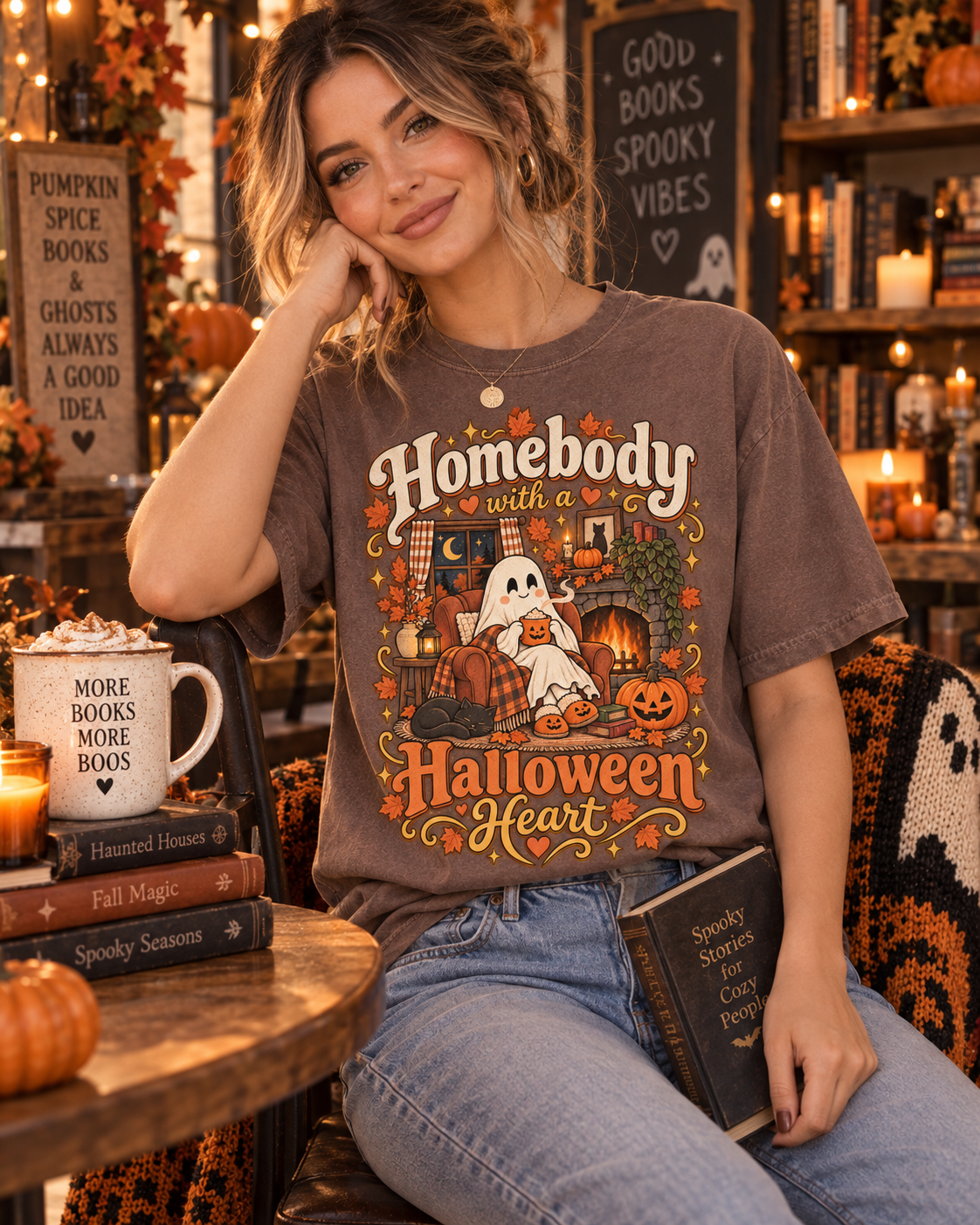 Homebody Halloween Heart T-shirt with ghost and pumpkin graphic product photo 13