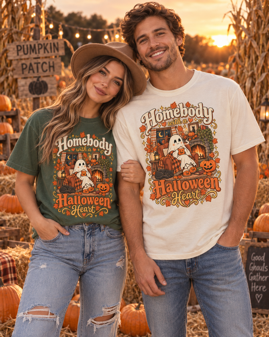 Homebody Halloween Heart T-Shirt — Cozy Ghost Pumpkin Fall Tee