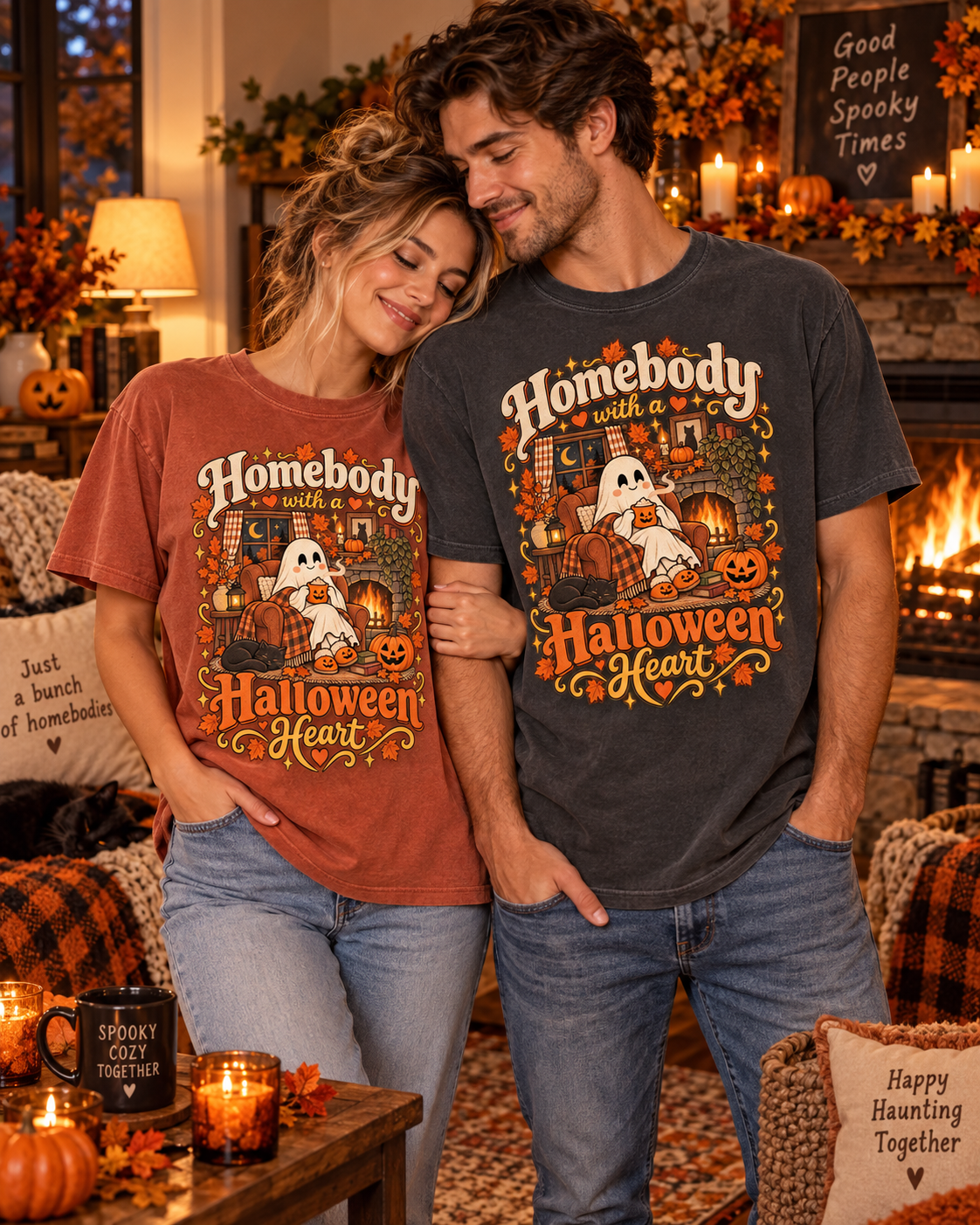 Homebody Halloween Heart T-shirt with ghost and pumpkin graphic product photo 12