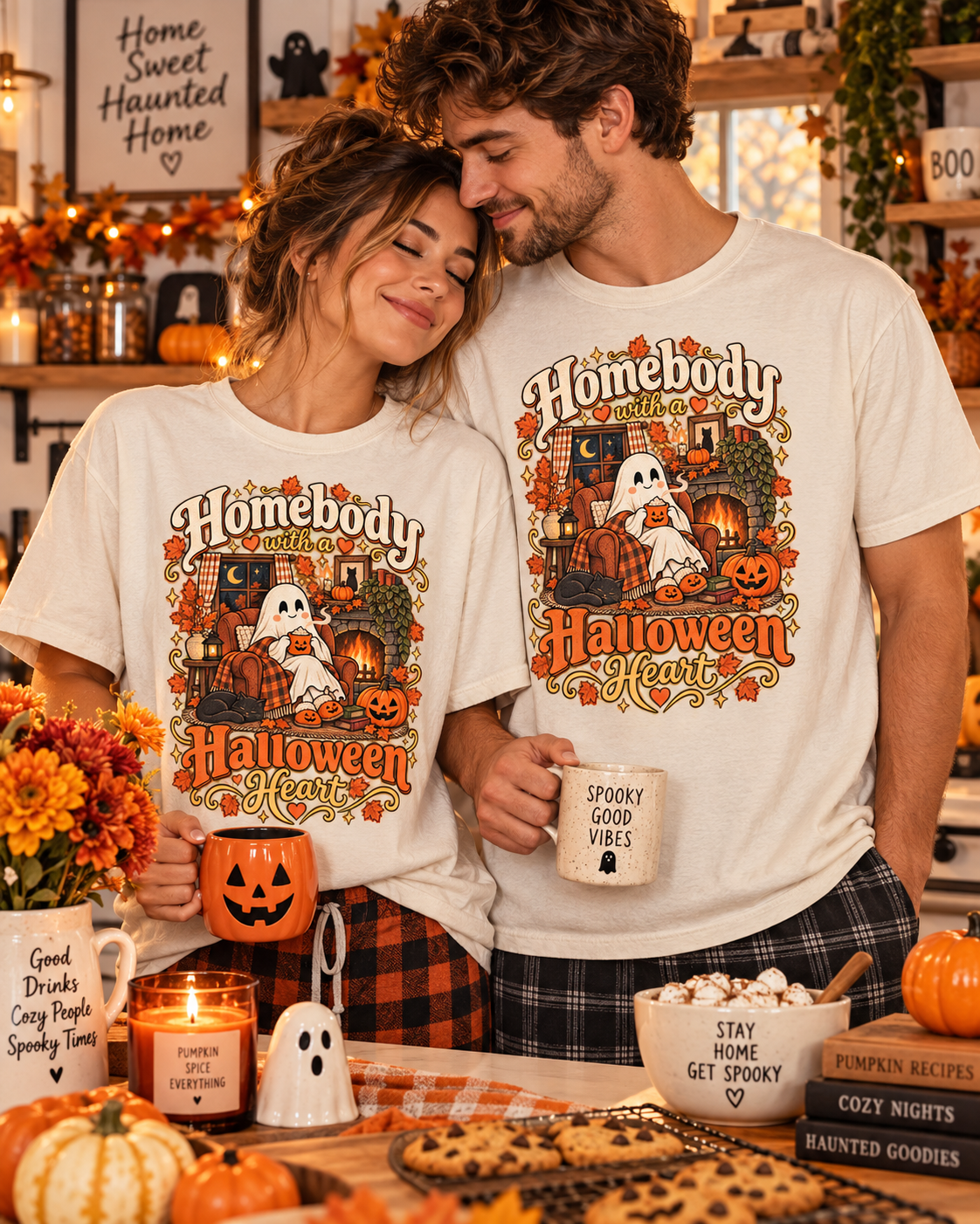 Homebody Halloween Heart T-Shirt — Cozy Ghost Pumpkin Fall Tee