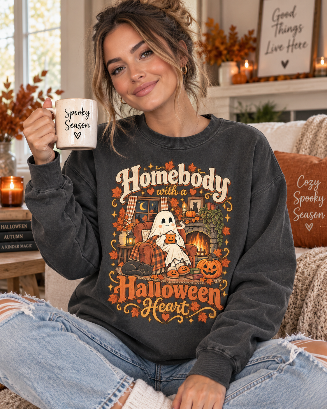 Homebody Halloween Sweatshirt — Cozy Ghost Pumpkin Fall Crewneck