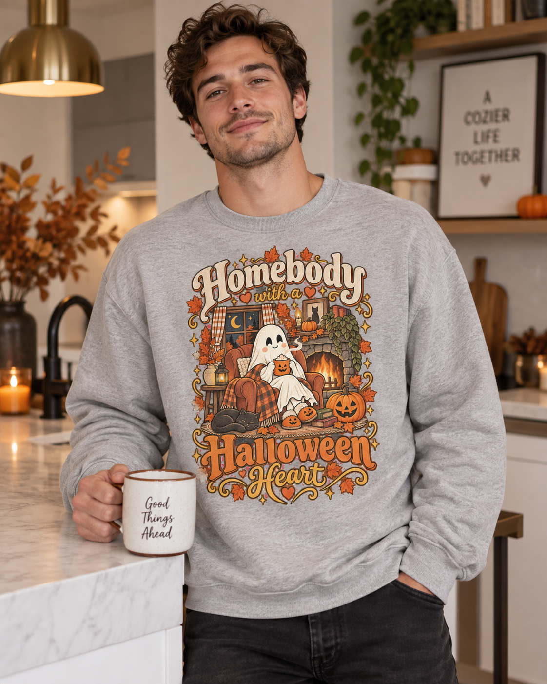 Homebody Halloween Sweatshirt — Cozy Ghost Pumpkin Fall Crewneck