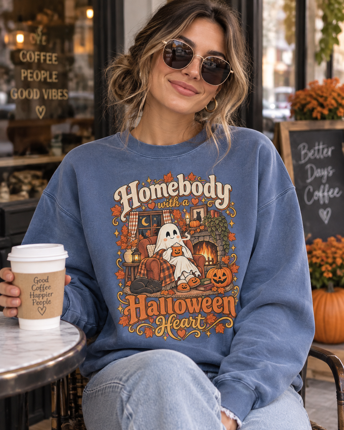 Homebody Halloween Sweatshirt — Cozy Ghost Pumpkin Fall Crewneck