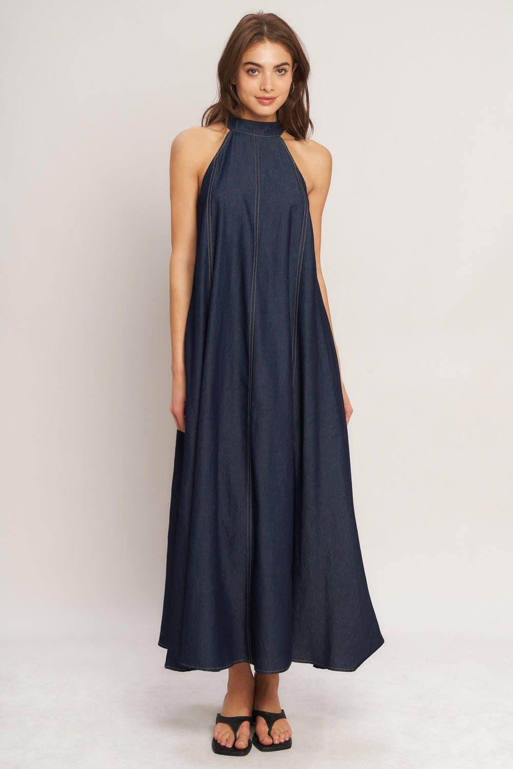 MIDNIGHT FLOW WOVEN MIDI HALTER DRESS | Boutique In USA, DRESSES, $ 76.00, A Moment Of Now™