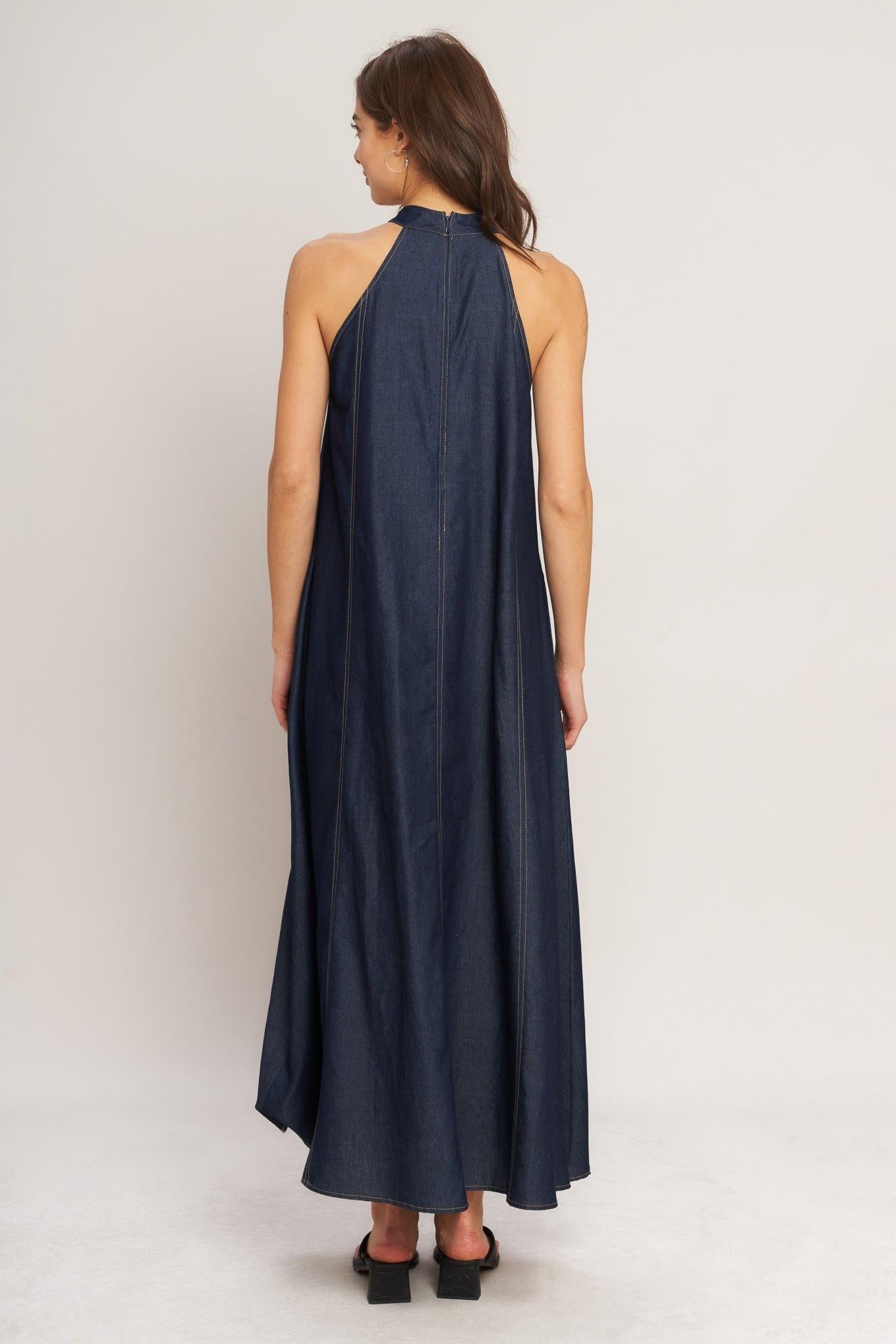 MIDNIGHT FLOW WOVEN MIDI HALTER DRESS | Boutique In USA, DRESSES, $ 76.00, A Moment Of Now™