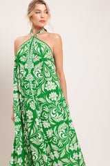 Emerald Bloom Woven Midi Scarf Dress