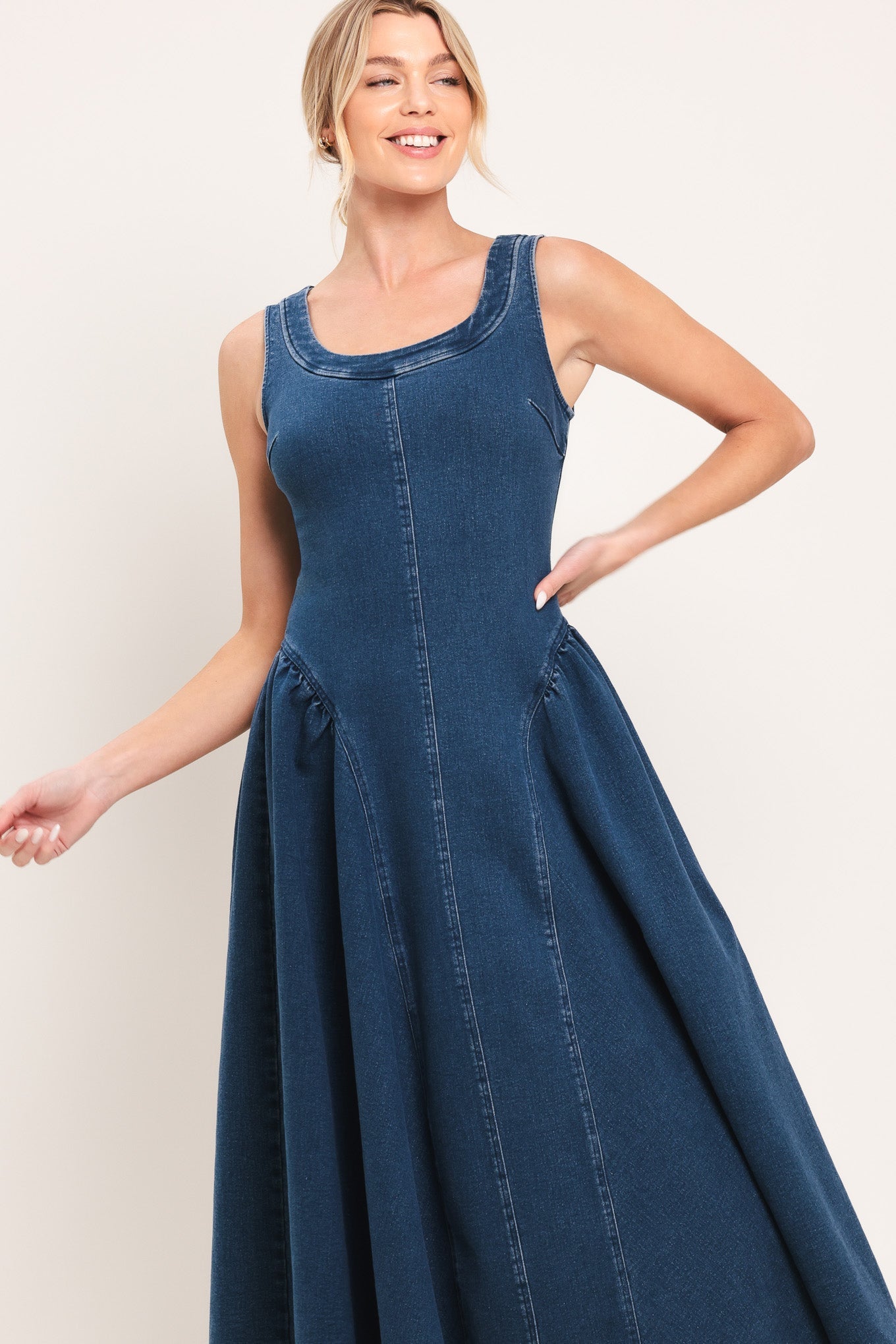 Classic Indigo Denim Midi Dress | Boutique In USA, DRESSES, $ 82.00, A Moment Of Now™