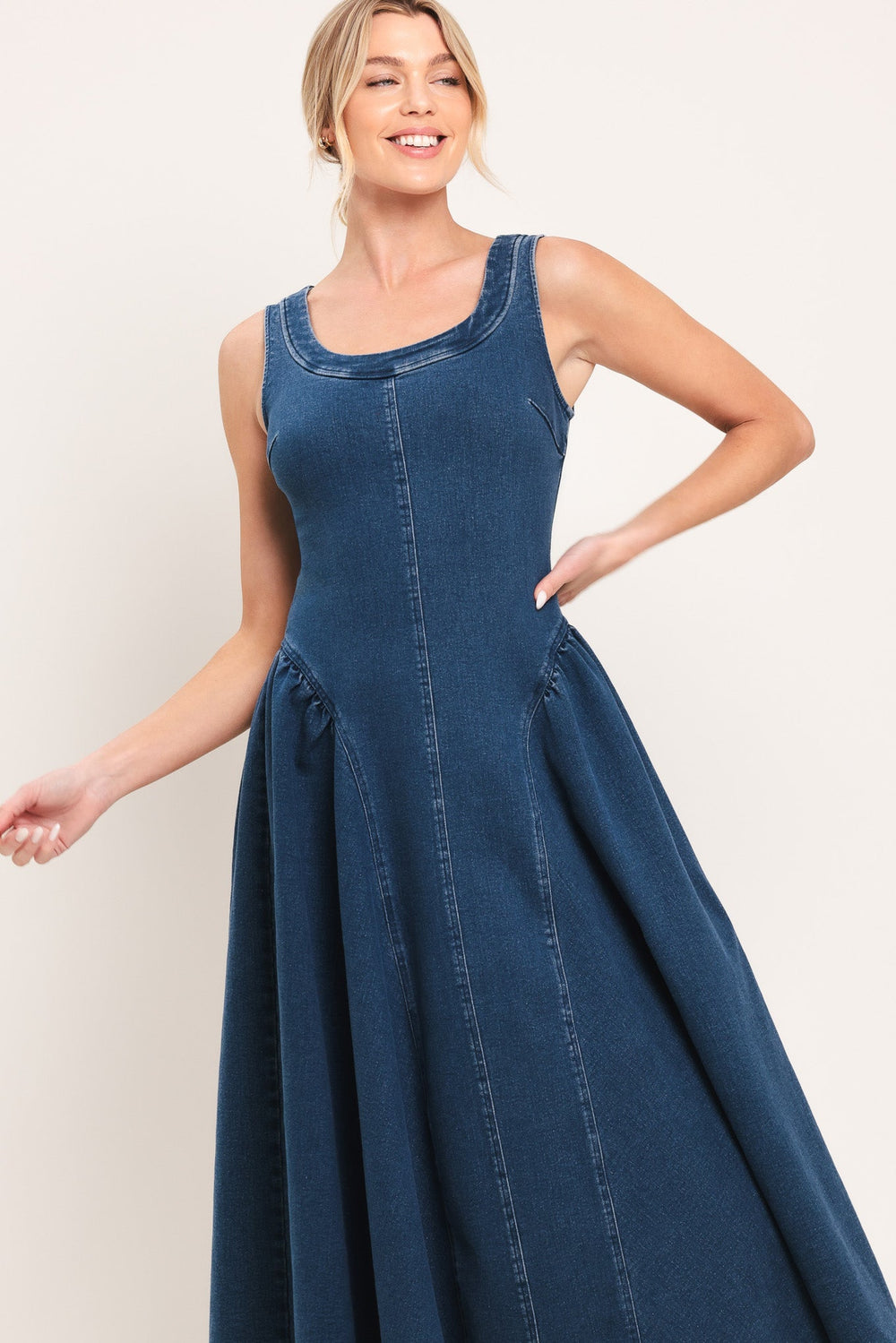 Classic Indigo Denim Midi Dress | Boutique In USA, DRESSES, $ 82.00, A Moment Of Now™