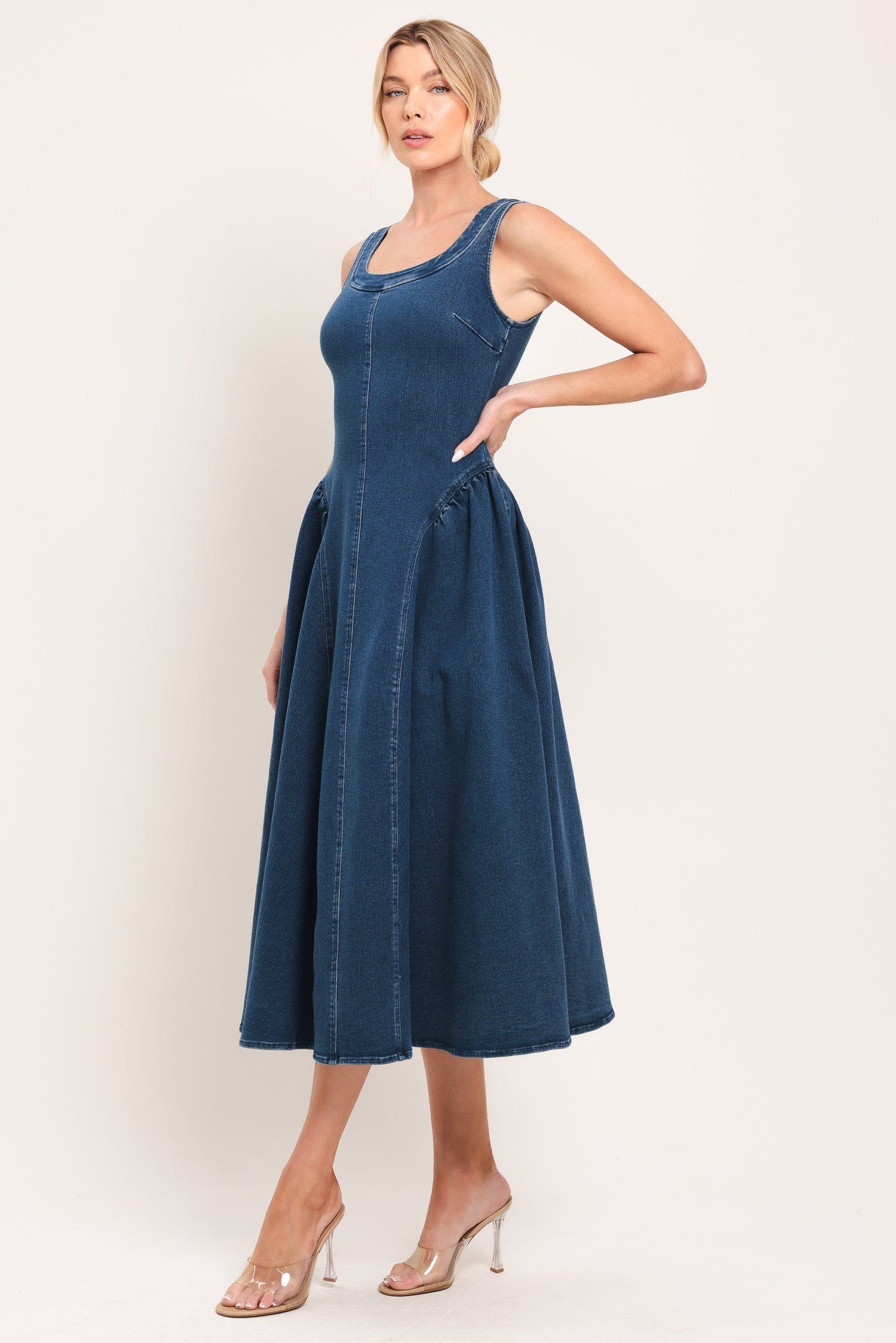 Classic Indigo Denim Midi Dress | Boutique In USA, DRESSES, $ 82.00, A Moment Of Now™