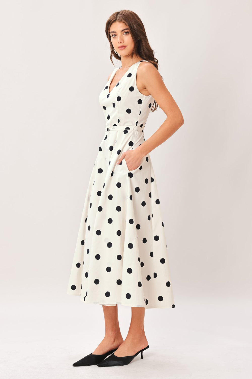 PURE POLKA WOVEN MIDI DRESS | Boutique In USA, DRESSES, $ 108.00, A Moment Of Now™