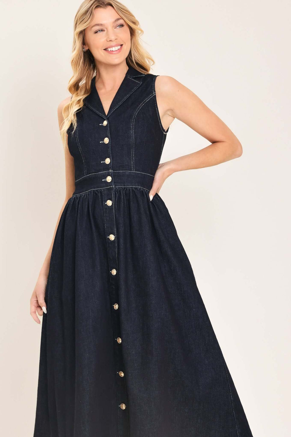 INDIGO CHARM DENIM MIDI DRESS | Boutique In USA, DRESSES, $ 102.00, A Moment Of Now™