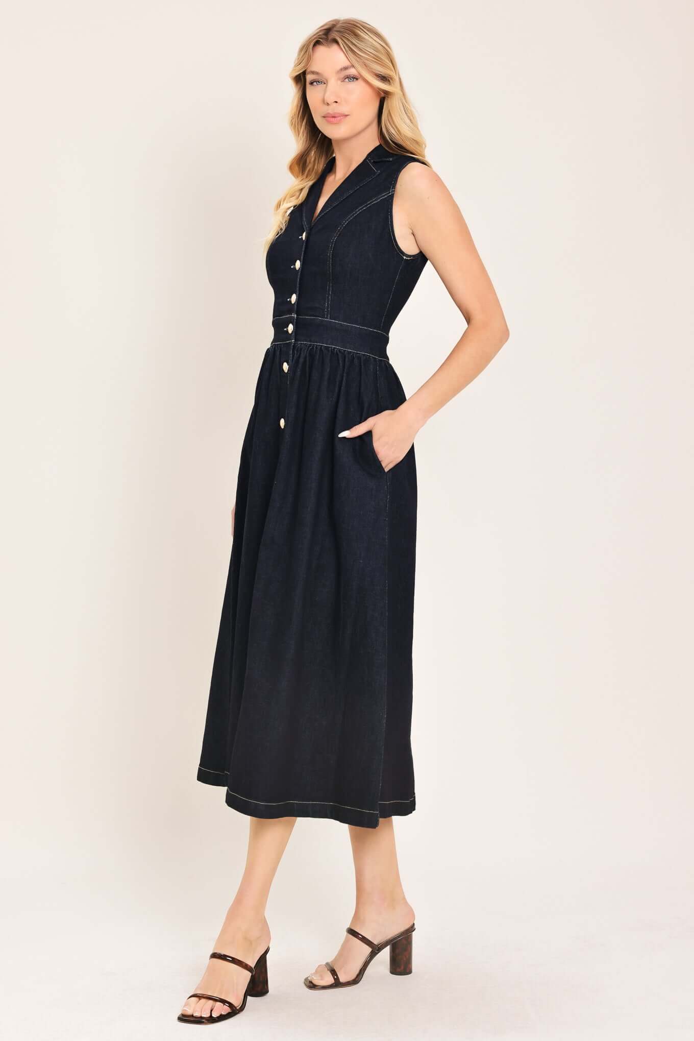INDIGO CHARM DENIM MIDI DRESS | Boutique In USA, DRESSES, $ 102.00, A Moment Of Now™