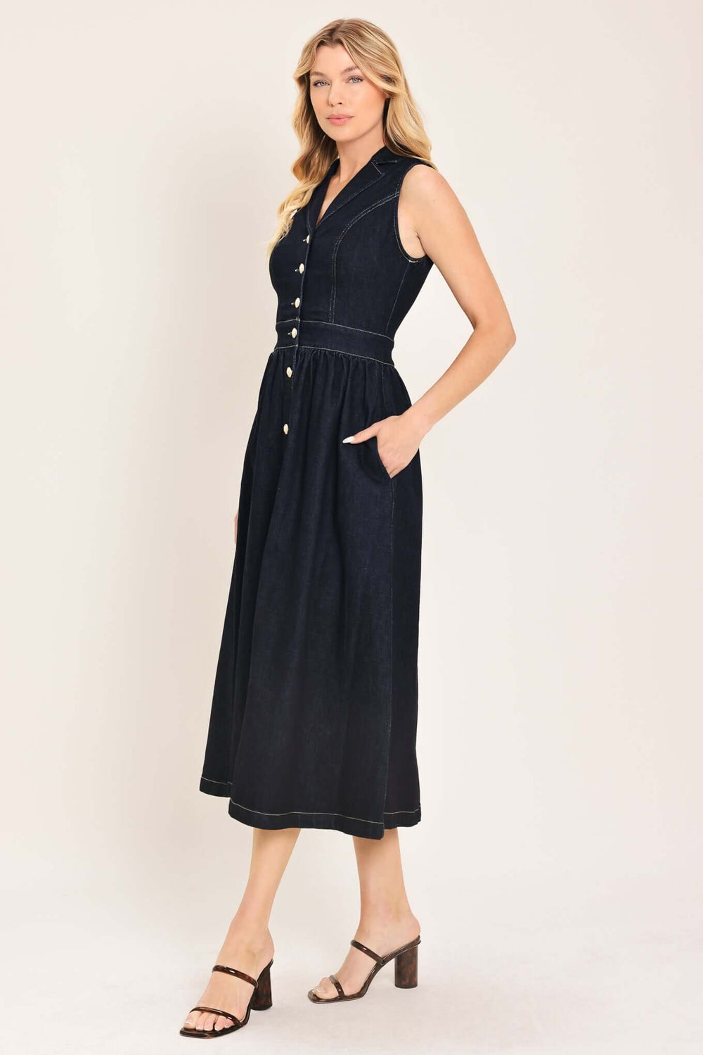 INDIGO CHARM DENIM MIDI DRESS | Boutique In USA, DRESSES, $ 102.00, A Moment Of Now™