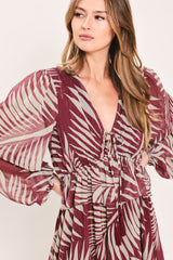 Merlot Leaves In Motion Woven Maxi Dress