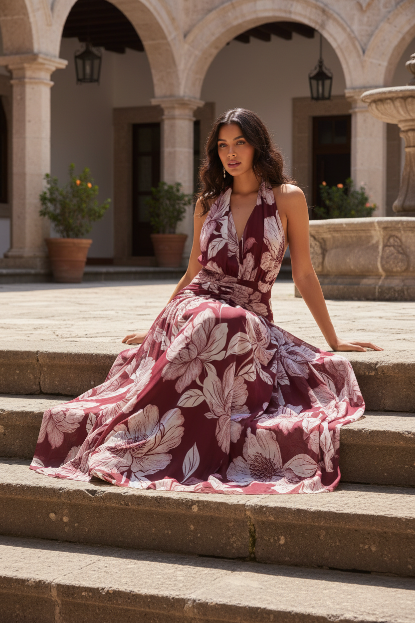 Rosewood Romance Power Mesh Maxi Dress