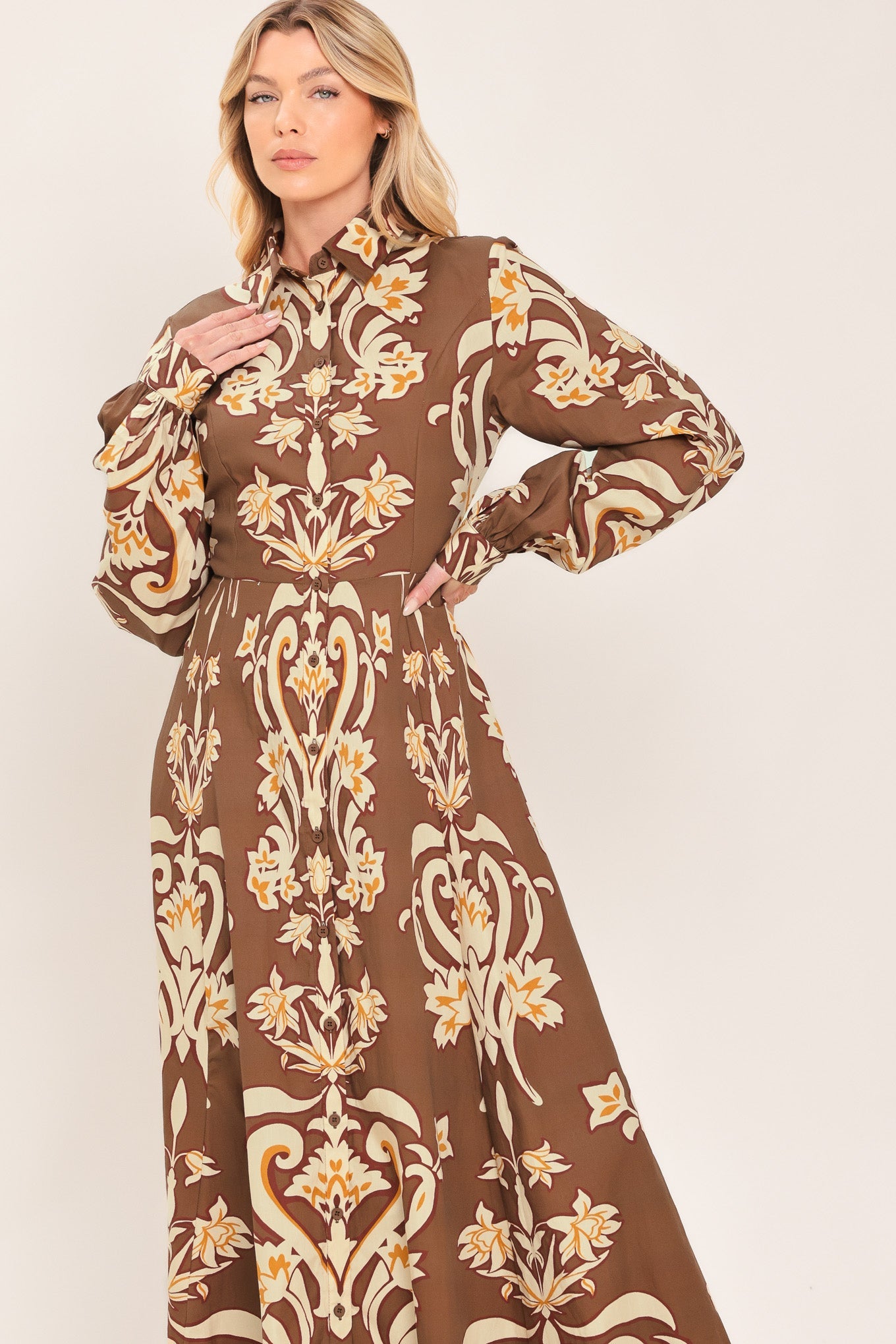 Amber Medallion Woven Shirt Maxi Dress