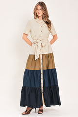 Marina Sunset Woven Maxi Shirt Dress