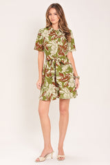 Verdant Escape Woven Mini Shirt Dress