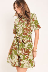 Verdant Escape Woven Mini Shirt Dress