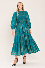 Ocean Dot Ruffle Woven Midi Dress