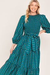 Ocean Dot Ruffle Woven Midi Dress