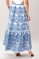 Azure Ornate Woven Full Midi Skirt