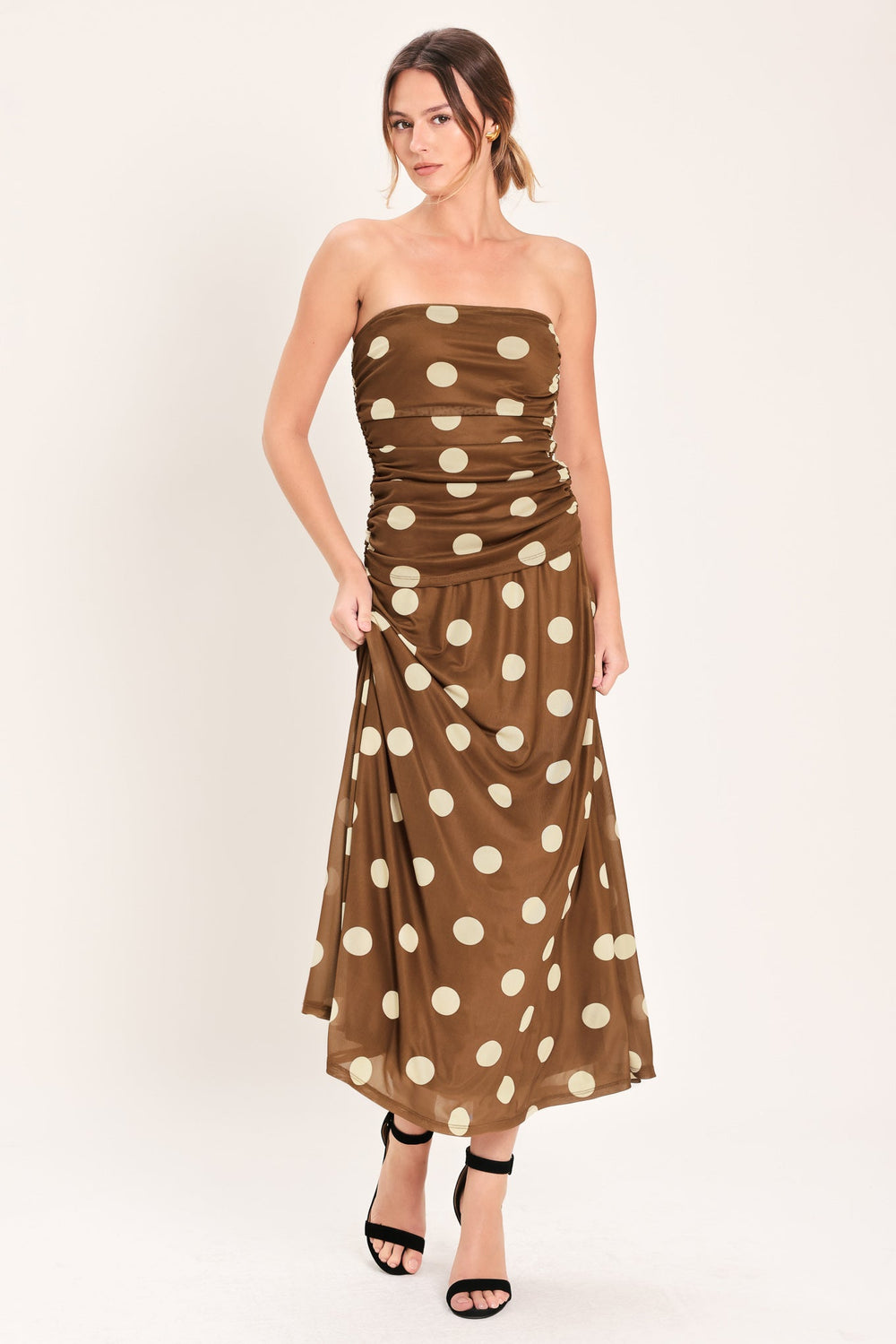 FRENCH GIRL POLKA DOT POWER MESH MIDI SKIRT | Boutique In USA, SKIRTS, $ 70.00, A Moment Of Now™