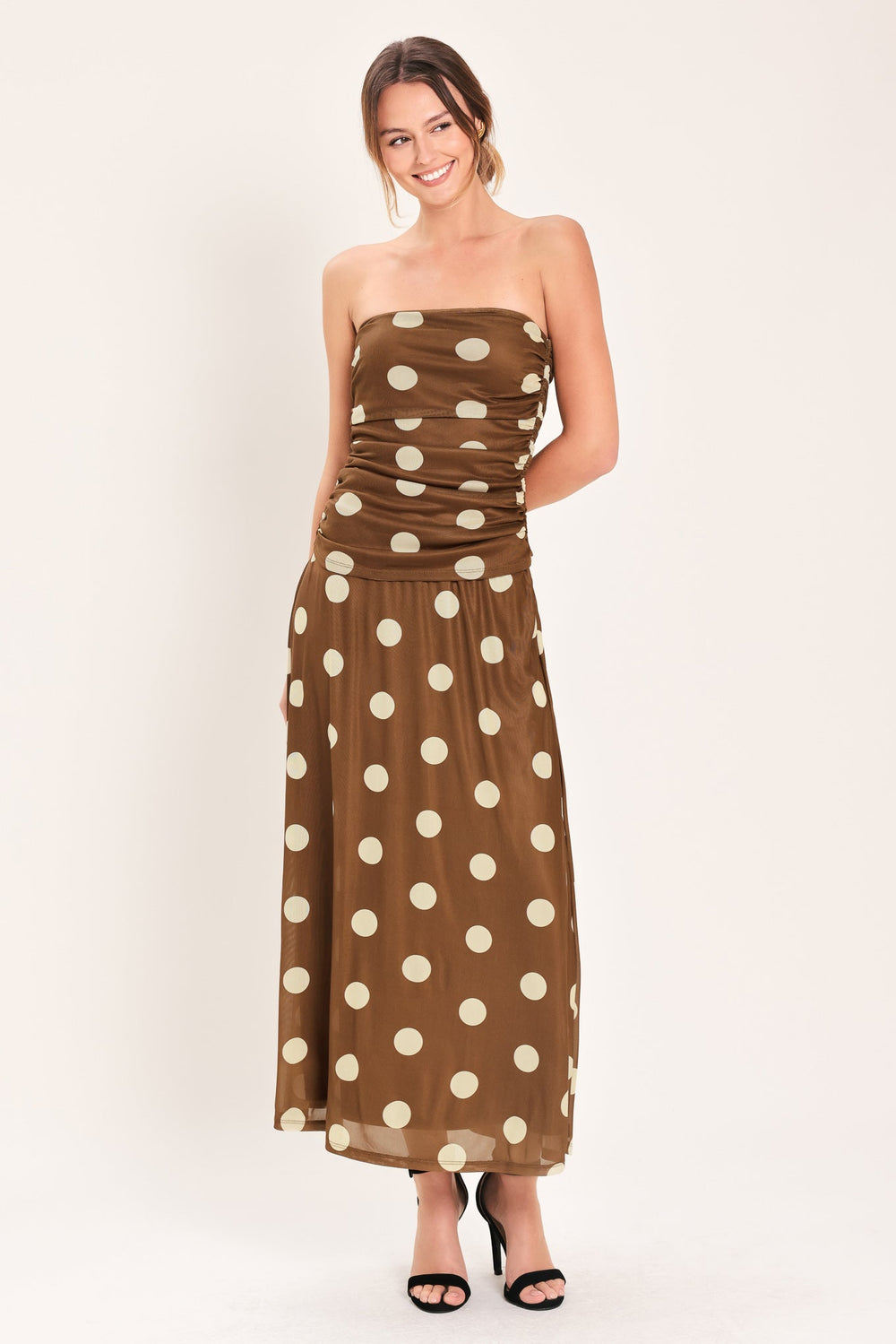FRENCH GIRL POLKA DOT POWER MESH MIDI SKIRT | Boutique In USA, SKIRTS, $ 70.00, A Moment Of Now™
