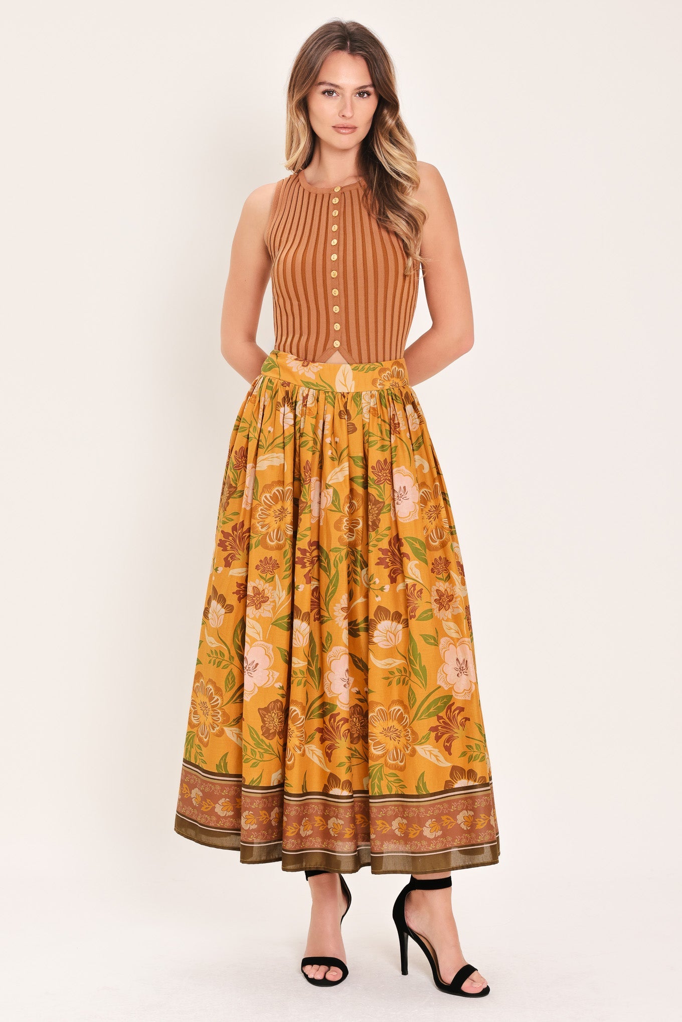 Sunset Garden Woven Full Midi Skirt | Boutique In USA, SKIRTS, $ 78.00, A Moment Of Now™