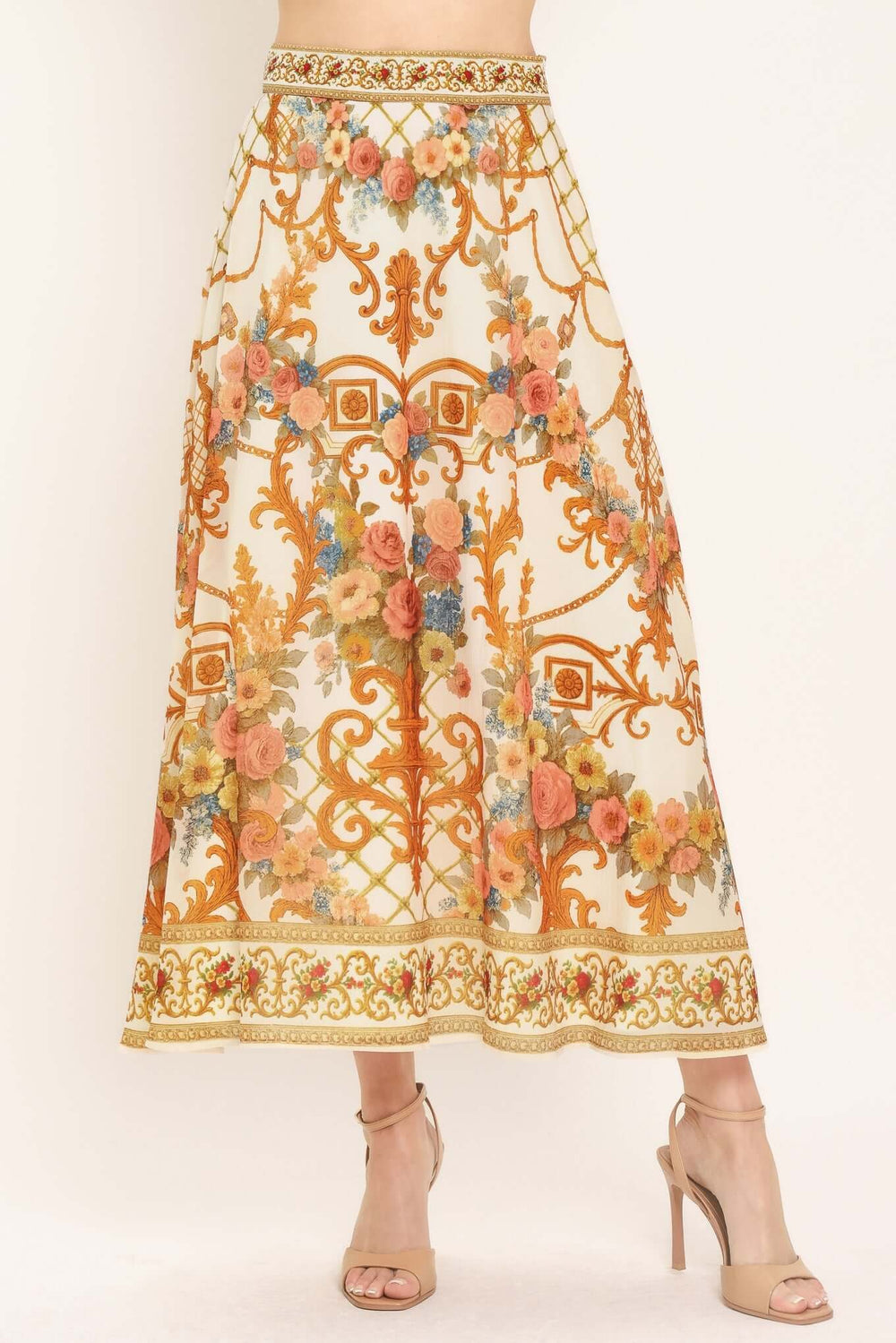 Antique Bloom Woven Midi Circle Skirt | Boutique In USA, SKIRTS, $ 70.00, A Moment Of Now™