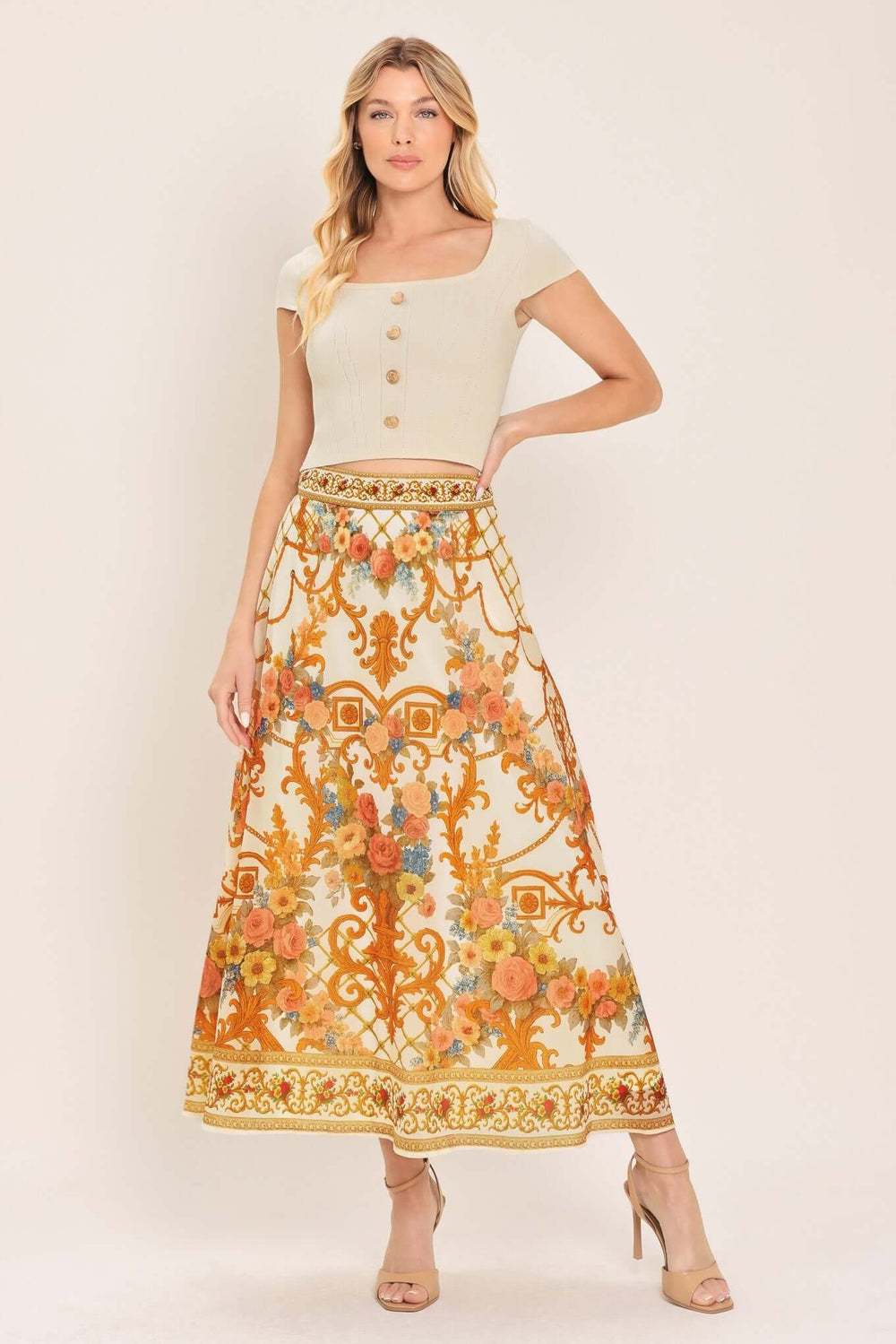 Antique Bloom Woven Midi Circle Skirt | Boutique In USA, SKIRTS, $ 70.00, A Moment Of Now™
