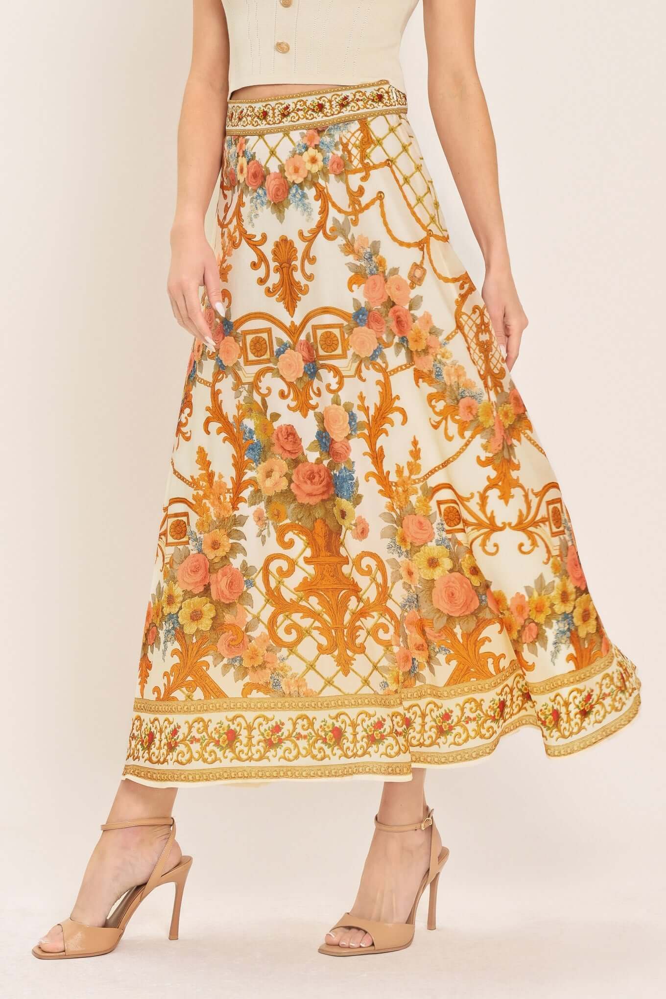 Antique Bloom Woven Midi Circle Skirt | Boutique In USA, SKIRTS, $ 70.00, A Moment Of Now™