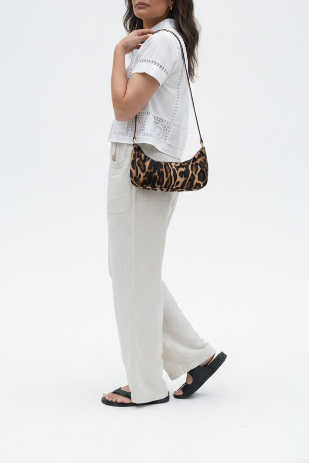 Baby Blair Shoulder Bag, Leopard Print Calf Hair-Black Leather