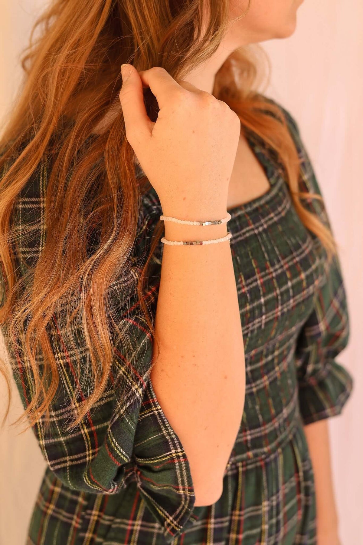 Clara Beaded Bracelet Set in White