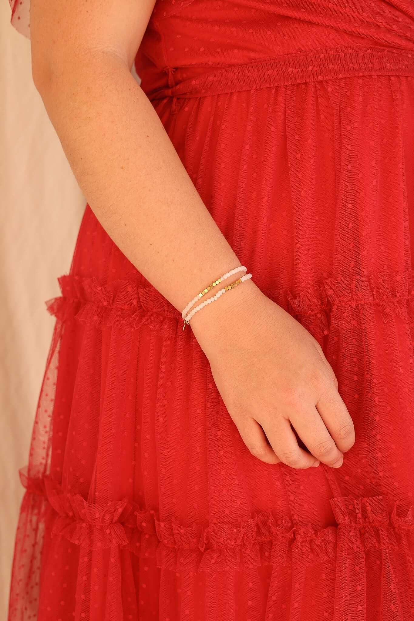 Clara Beaded Bracelet Set in White