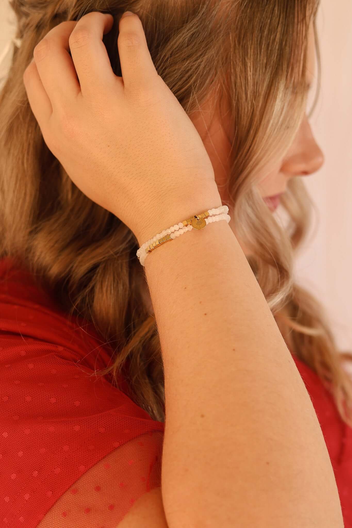 Clara Beaded Bracelet Set in White