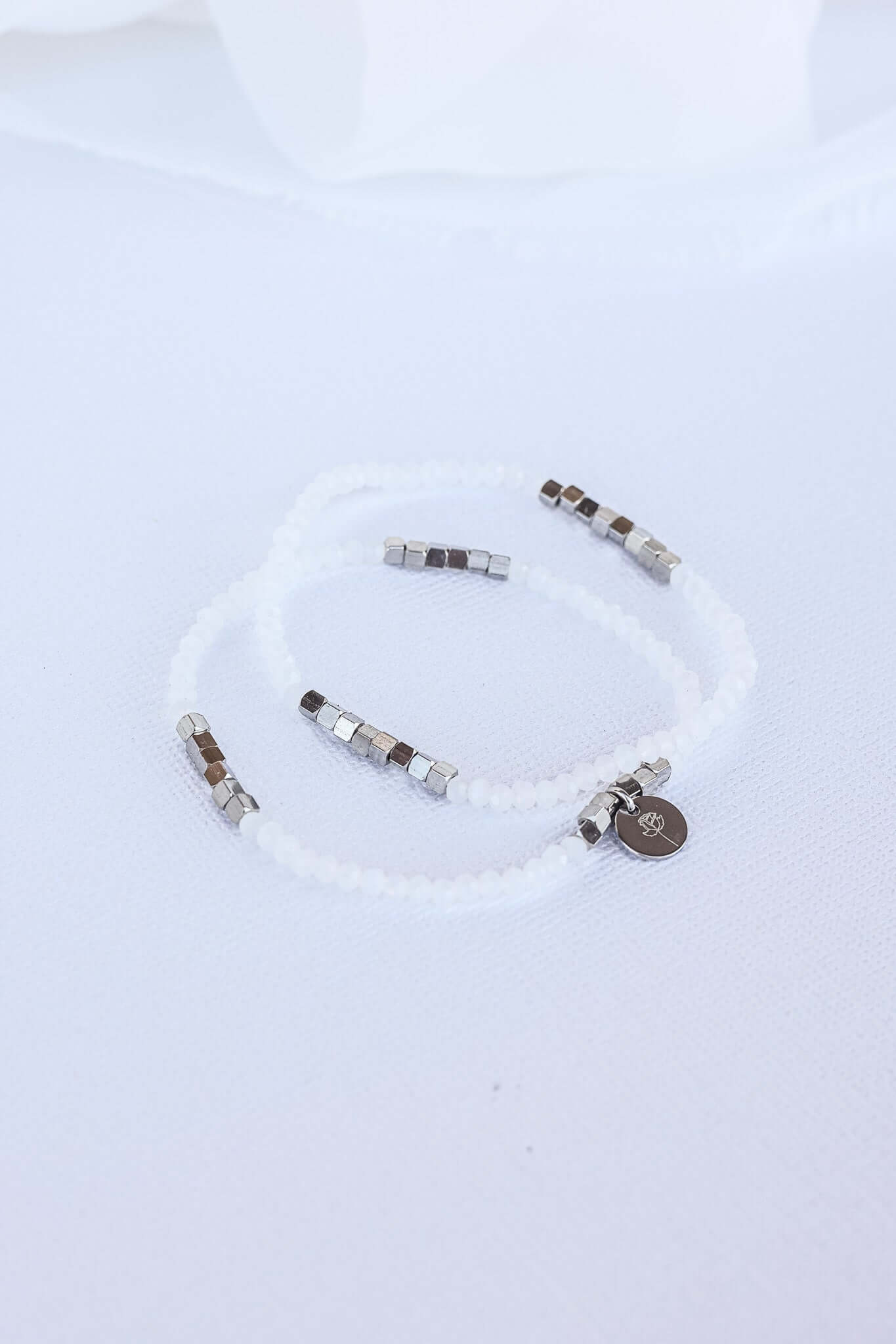 Clara Beaded Bracelet Set in White