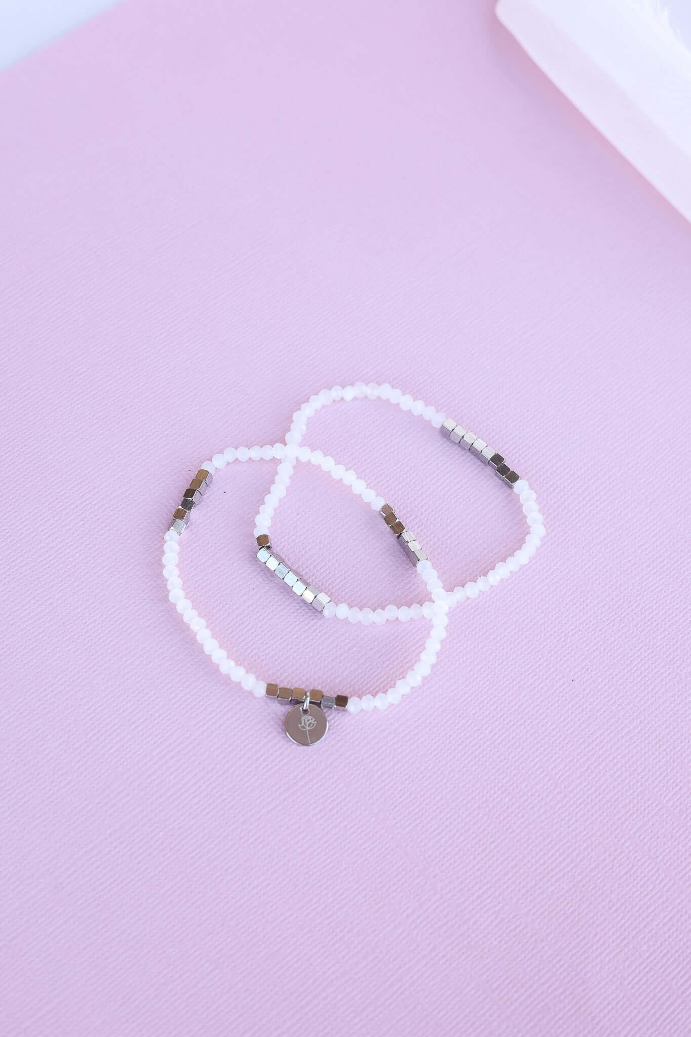 Clara Beaded Bracelet Set in White